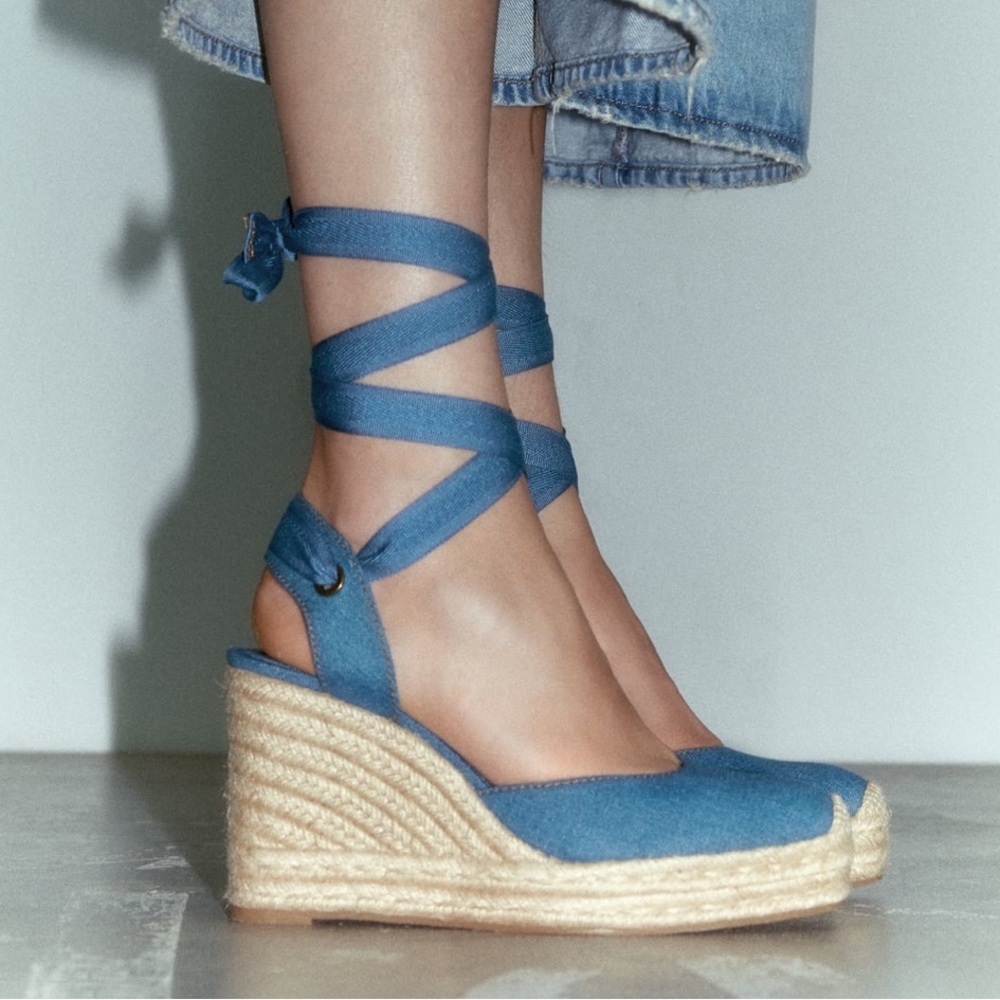 Zara Blue Espadrille Wedge Sandals